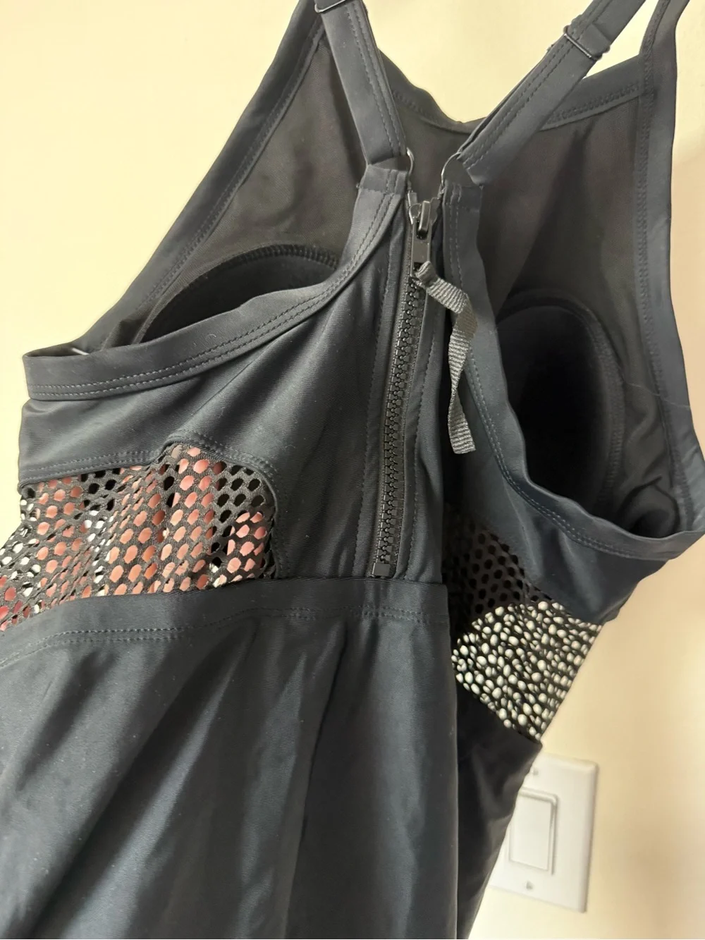 Black One-Piece Swimsuit with waist mesh detail